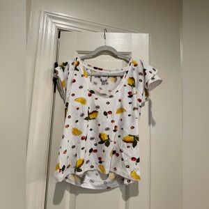 Maeve White Kids Tee with Yellow Lemon & Red Cherry Print